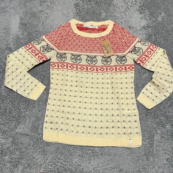Woolrich Sweater Womens XS Mohair Wool Blend Fair Isle Owl Crew Neck - Picture 1 of 8